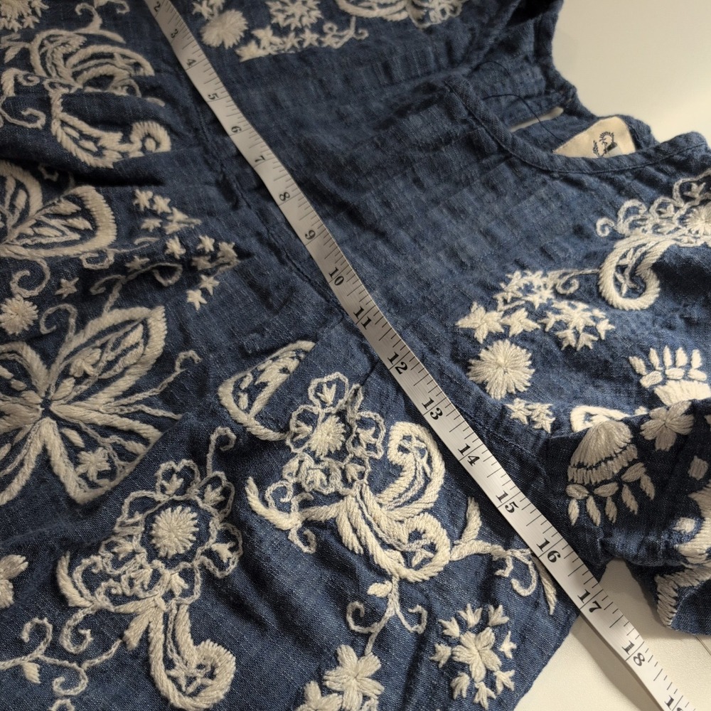Sea New York Blue Embroidered Floral Butterfly Cotton Blouse‎ Top Size 0 - Picture 9 of 11